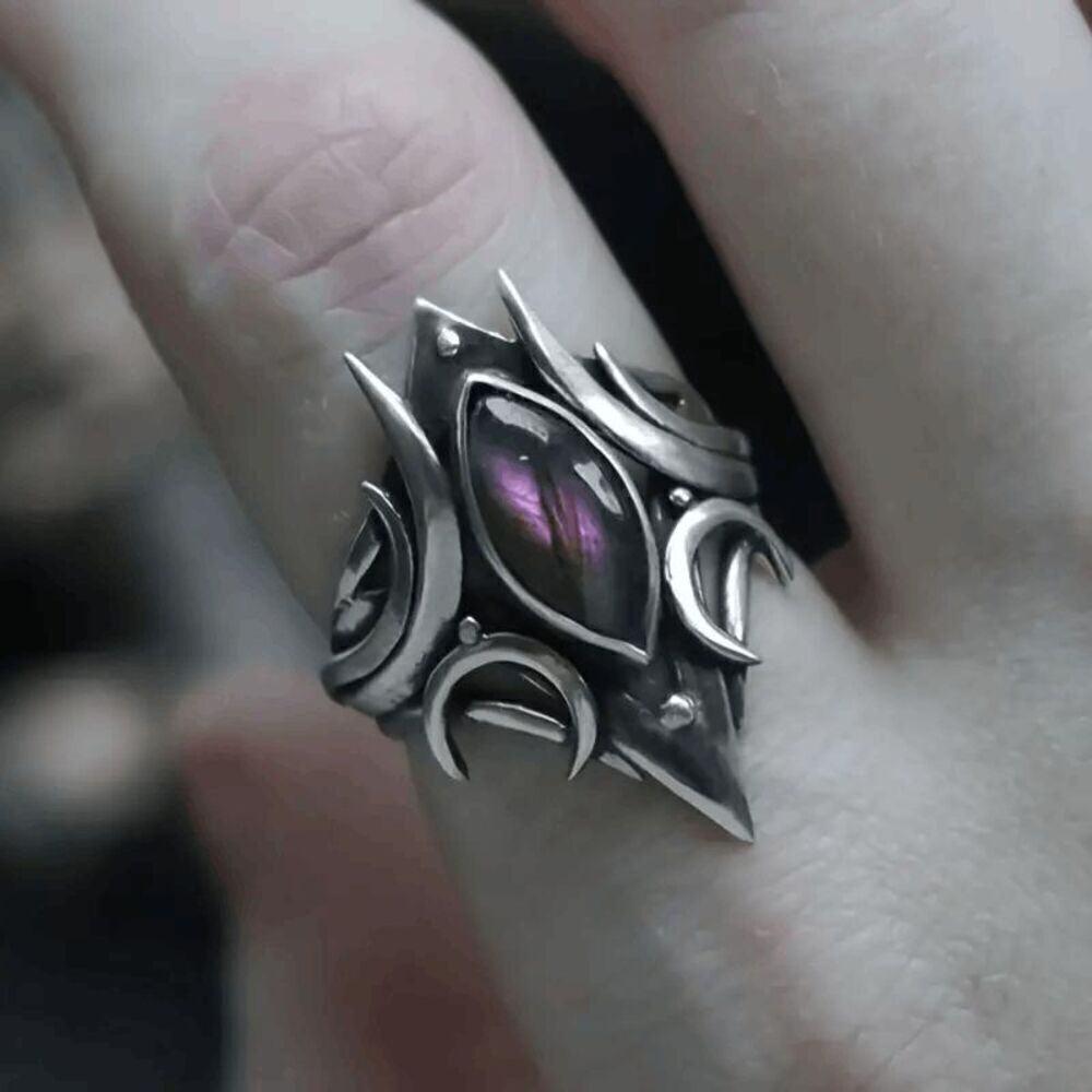 Boho Purple Amethyst Crescent Moon Ring